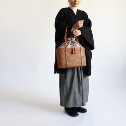 ⁂ラスト２。夏の支度ＰＲＩＣＥ「手編む鞄」アタかごバッグ トートバッグ 肩掛け 巾着袋＆タッセル 着物 浴衣 N54A 10枚目の画像