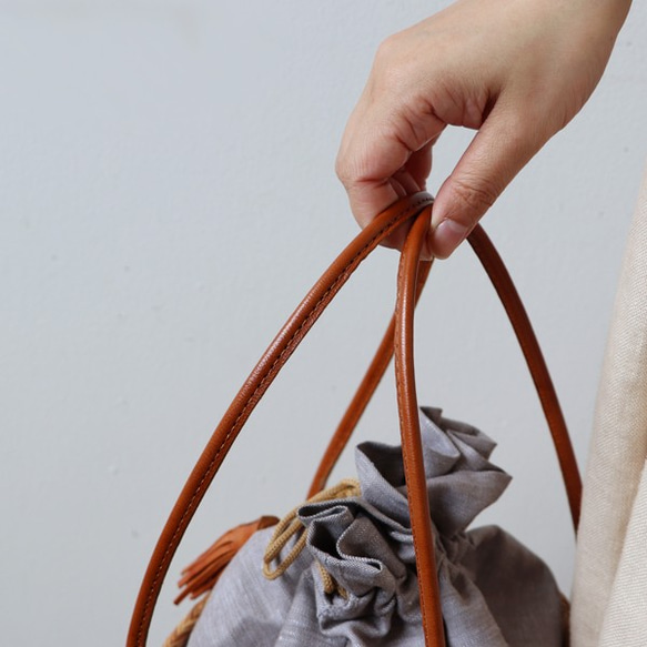 ラスト１。ＳＡＬＥ「手編む鞄」アタかごバッグ トートバッグ バスケット 巾着袋＆タッセル 着物N54E 7枚目の画像