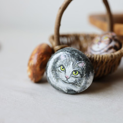 ＊ラスト１　最終ＳＡＬＥ　anvai幸福の手描き石　３匹　手のり猫ストーンアートねこネコインテリア雑貨マッサージQ29A 7枚目の画像