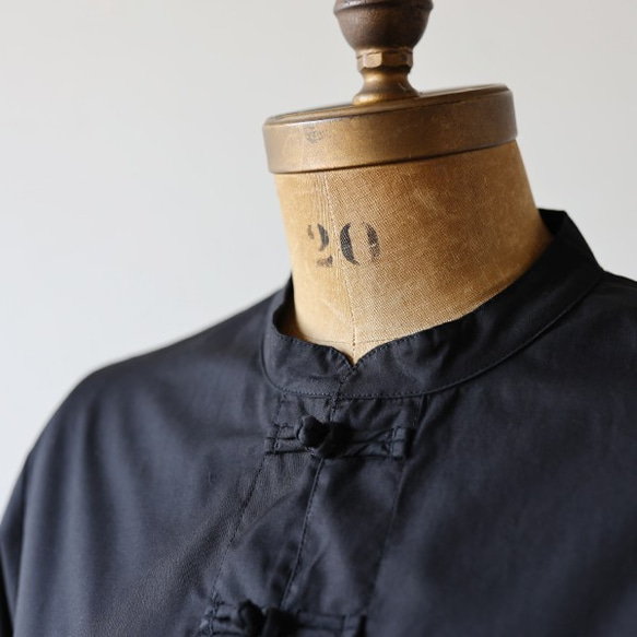 『花ボタン立襟スタンド襟ロング シャツ スリット入ワンピース』コットン１００％ポプリン素材B74（dr363) 6枚目の画像