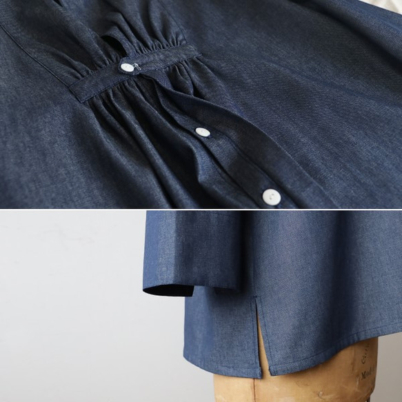 ⁑『胸元ギャザー前開きシャツ ジャケット』甘織デニムＤＥＮＩＭ隠しボタン カーディガンA12（sh036) 4枚目の画像