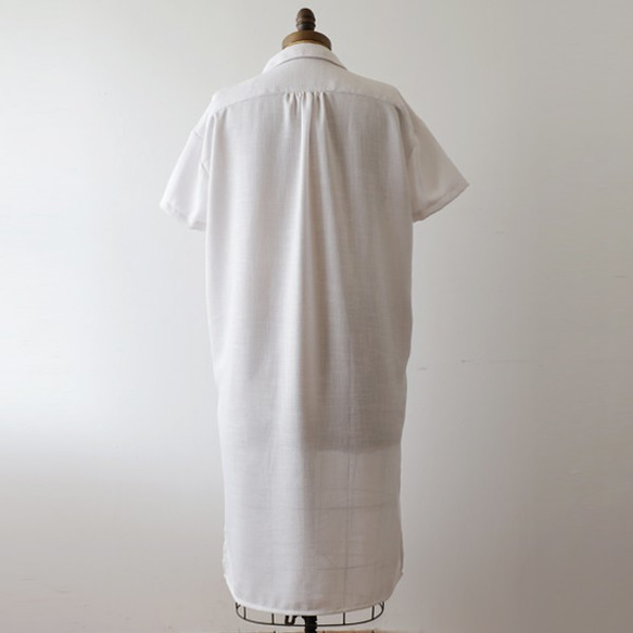 『スキッパー襟スリットゆったりシャツ ワンピース』紗織コットン ホワイト 白 A67（dr562) 10枚目の画像