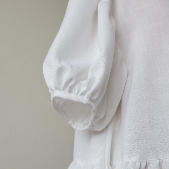 繊細ギャザーふんわりパフ袖ペプラム ブラウス』紗織コットン　ゆったりホワイトA80（sh220) 5枚目の画像