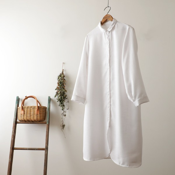 美品✨plantation リネン シャツコート 羽織 ワンピース ホワイト 2 美品✨plantation リネン シャツコート 羽織 ワンピース