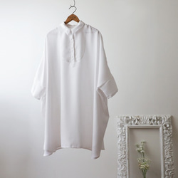 『 ドルマン幅広プルオーバー シャツ 』紗織コットンゆったりポンチョ チュニック白A92（sh132) 1枚目の画像