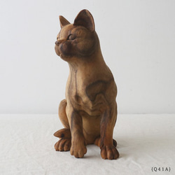 ⁂飼い主募集　天然無垢ウッド 手彫り木彫りART 　座る猫 　 ネコ置物 インテリア オブジェQ41A 2枚目の画像