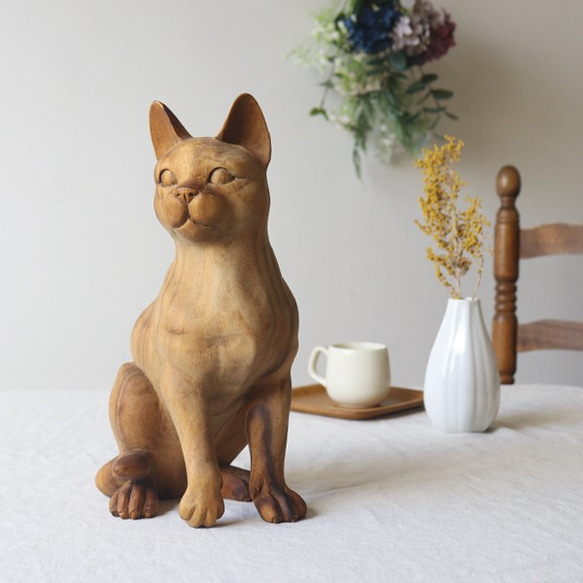 ⁂飼い主募集　天然無垢ウッド 手彫り木彫りART 　座る猫 　 ネコ置物 インテリア オブジェQ41A 7枚目の画像