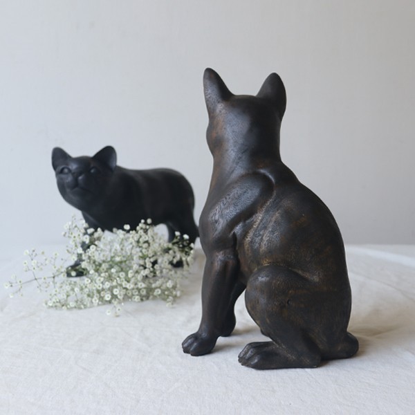 天然無垢ウッド 手彫り木彫りART “ 座る猫 ” 黒猫 クロネコ ネコ