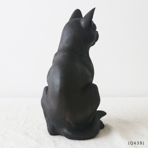 天然無垢ウッド 手彫り木彫りART “ 座る猫 ” 黒猫 クロネコ ネコ