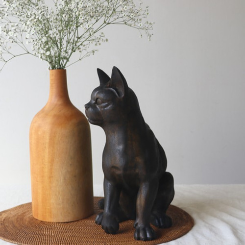 黒猫（小）（座り）3体　木彫り　置物 天然無垢ウッド 手彫り木彫りART “ 座る猫 ” 黒猫 クロネコ ネコ置物