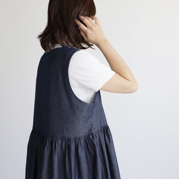 『すっぽり かぶるだけ／ジャンスカ ワンピース』１１０ｃｍ。甘織デニムＤＥＮＩＭ ゆったりR15（dr592) 4枚目の画像