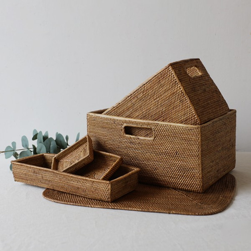 アタのランチョンマットとバスケットセット インドネシア アタ製 円形