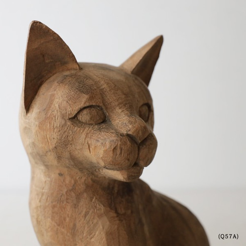 ねこ 木彫り おしゃれ おきもの オブジェ 木製 猫 置物 可愛い