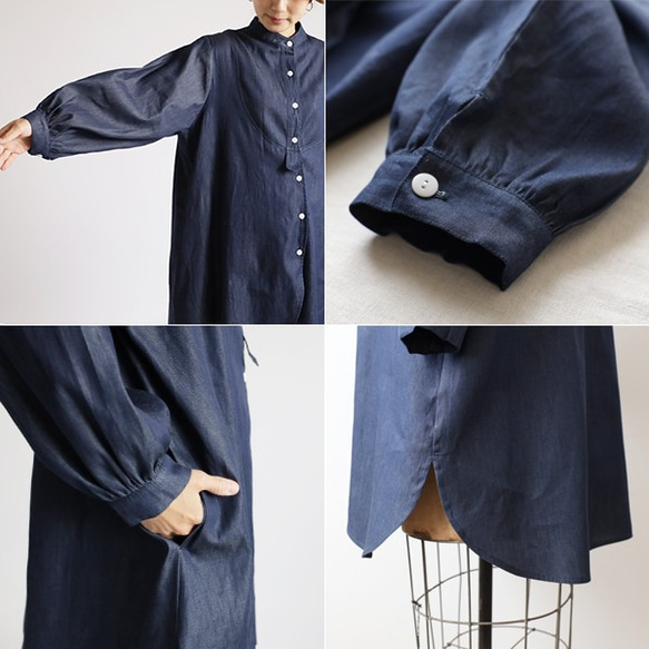 深まる秋ＳＡＬＥ『スタンド襟 ロング シャツ』コットン１００％デニムＤＥＮＩＭ 前開き 画家 羊飼いR84（dr260) 7枚目の画像