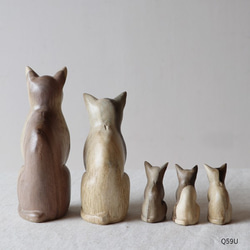 ●最終ＳＡＬＥ●【５匹セット】天然無垢ウッド手彫り木彫りART “前を向く猫家族 ” ネコ置物Q59U 3枚目の画像