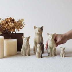 ●最終ＳＡＬＥ●【５匹セット】天然無垢ウッド手彫り木彫りART “前を向く猫家族 ” ネコ置物Q59U 4枚目の画像