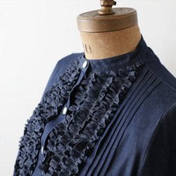 ＊『贅沢フリル ロング シャツ ワンピース』コットン１００％デニムＤＥＮＩＭブラウス 羽織 R83（dr001) 7枚目の画像