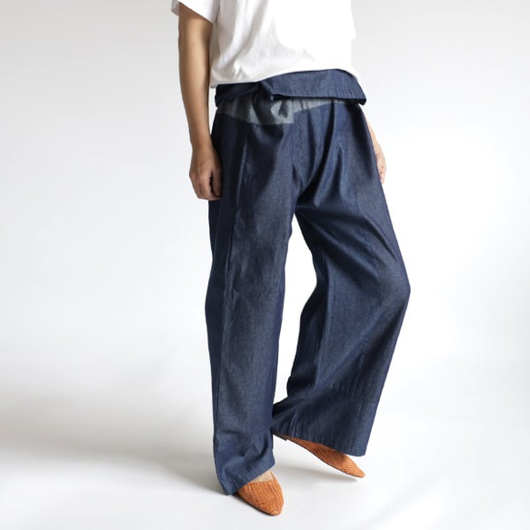 ⁂秋冬／特別ＰＲＩＣＥ『巻き 巻く パンツ』コットン１００％甘織デニムＤＥＮＩＭ●２色●自由自在／自分サイズ●T51B 3枚目の画像