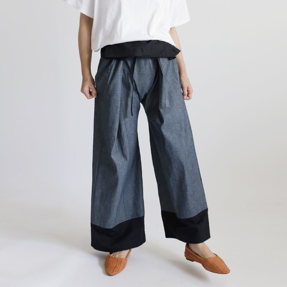 ＊最終ＳＡＬＥ『巻き 巻く パンツ』コットン１００％デニムＤＥＮＩＭ●２色●自由自在／自分サイズ●T52 1枚目の画像