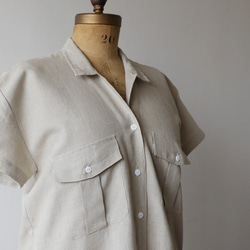 『フラップ胸ポケット サファリ ロング シャツ ワンピース』上質リネン麻１００％F53(sh383) 7枚目の画像