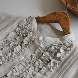 『 贅沢フリル ロング シャツ ワンピース 』上質リネン麻１００％ ブラウス 羽織 ナチュラル F55(dr001) 3枚目の画像
