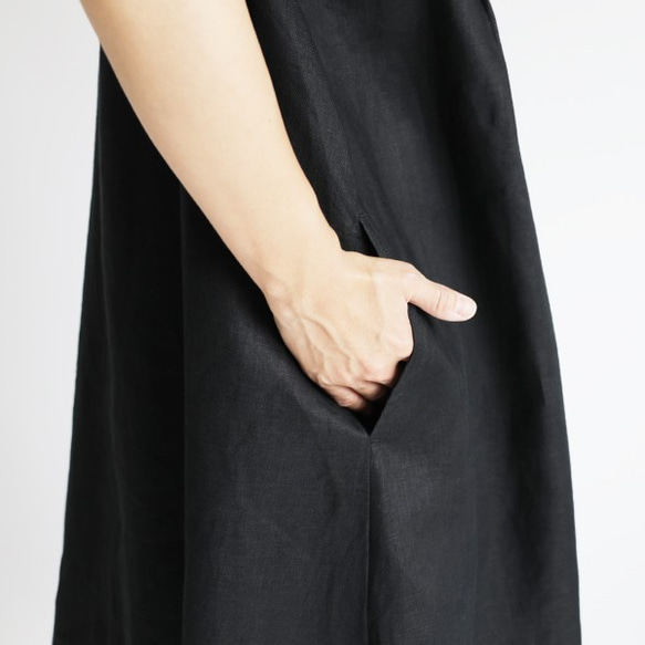 ⁑『 贅沢フリル ロング シャツ ワンピース 』上質リネン麻１００％ ブラウス 羽織 ブラック F56（dr001) 8枚目の画像