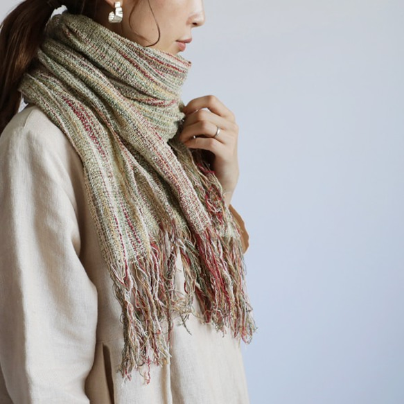 ラスト1 SALE 手紡ぎ・草木染め糸・手織り布。大判ストール