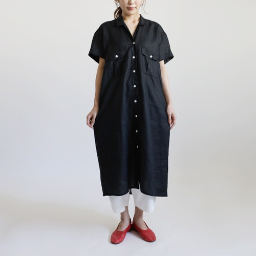 【美品】23区 44サイズ 洗濯可 リネンシャツワンピース ポケット 半袖 麻 osharewalker ワンピース レディース 夏 きれいめ ロング