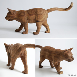⁑２匹セット 【※要確認ＰＲＩＣＥ】 天然無垢ウッド木彫りART 歩く猫 尻尾 ネコ 置物 インテリア オブジェQ86A 3枚目の画像