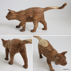 ⁑２匹セット 【※要確認ＰＲＩＣＥ】 天然無垢ウッド木彫りART 歩く猫 尻尾 ネコ 置物 インテリア オブジェQ86A 4枚目の画像