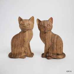 ●冬ごもりＰＲＩＣＥ●２匹セット【※要確認ＰＲＩＣＥ】 天然無垢ウッド木彫りART 座る猫 ネコ 置物Q87A 2枚目の画像