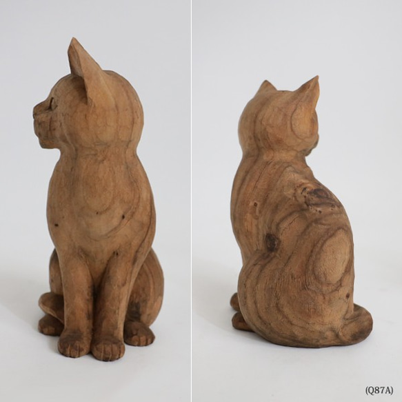 ●冬ごもりＰＲＩＣＥ●２匹セット【※要確認ＰＲＩＣＥ】 天然無垢ウッド木彫りART 座る猫 ネコ 置物Q87A 3枚目の画像