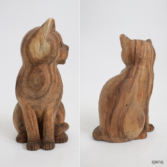 ●冬ごもりＰＲＩＣＥ●２匹セット【※要確認ＰＲＩＣＥ】 天然無垢ウッド木彫りART 座る猫 ネコ 置物Q87A 4枚目の画像