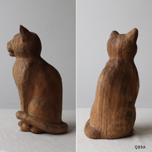 ●冬ごもりＰＲＩＣＥ●２匹セット【※要確認ＰＲＩＣＥ】 天然無垢ウッド木彫りART 見つめる猫ネコ 置物Q89A 2枚目の画像