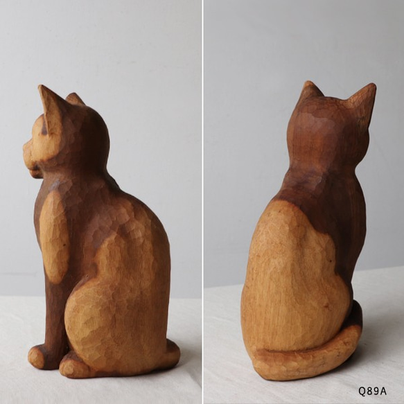 ●冬ごもりＰＲＩＣＥ●２匹セット【※要確認ＰＲＩＣＥ】 天然無垢ウッド木彫りART 見つめる猫ネコ 置物Q89A 3枚目の画像