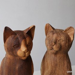 ●冬ごもりＰＲＩＣＥ●２匹セット【※要確認ＰＲＩＣＥ】 天然無垢ウッド木彫りART 見つめる猫ネコ 置物Q89A 4枚目の画像