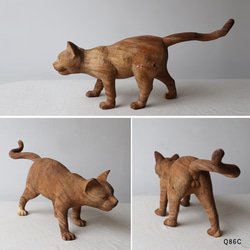 家時間ＳＡＬＥ。２匹セット【※要確認ＰＲＩＣＥ】 天然無垢ウッド木彫りART 歩く猫 尻尾 ネコ 置物Q86C 2枚目の画像