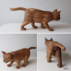 家時間ＳＡＬＥ。２匹セット【※要確認ＰＲＩＣＥ】 天然無垢ウッド木彫りART 歩く猫 尻尾 ネコ 置物Q86C 3枚目の画像