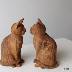 ⁂家時間ＳＡＬＥ。２匹セット【※要確認ＰＲＩＣＥ】 天然無垢ウッド木彫りART 見つめる猫  ネコ 置物Q89B 1枚目の画像