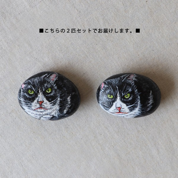 ラスト1 幸福の手描き石 手のひらにのる2匹の猫 黒猫 ストーンアート