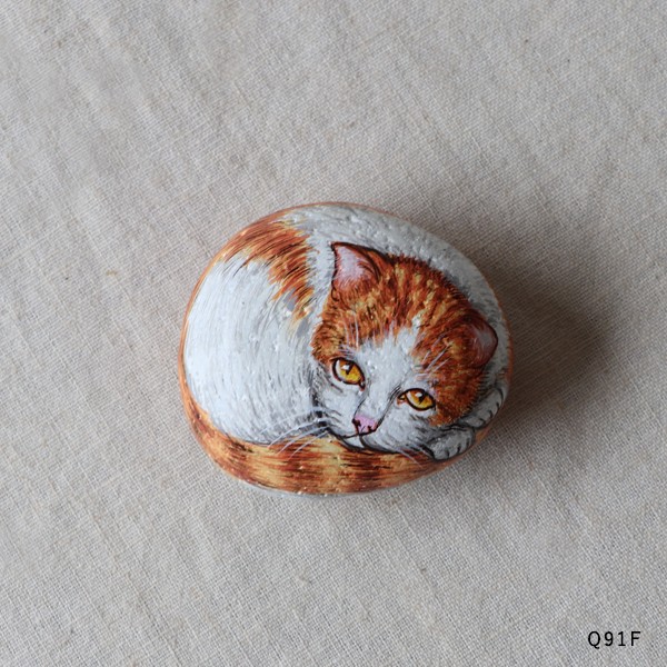 Henry Annie 手描きアートストーン猫 幸福の手描き石 ころんと手のり猫 ストーンアート ねこネコ インテリア