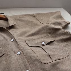 最終ＳＡＬＥ『フラップ胸ポケット サファリ ロング シャツ ワンピース』霜降りリネン１００％H70（sh383) 9枚目の画像