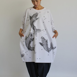 ＄夏SALE anvai◎オリジナル手描きART衣 「昇る群鯉」ゆったり身幅ワンピースC08 5枚目の画像