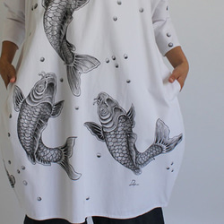 ＄夏SALE anvai◎オリジナル手描きART衣 「昇る群鯉」ゆったり身幅ワンピースC08 8枚目の画像