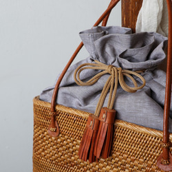 ⁂ラスト2。夏支度ＰＲＩＣＥ「手編む鞄」アタかごバッグ トートバッグ 巾着袋＆タッセル 着物 和装N54B 3枚目の画像