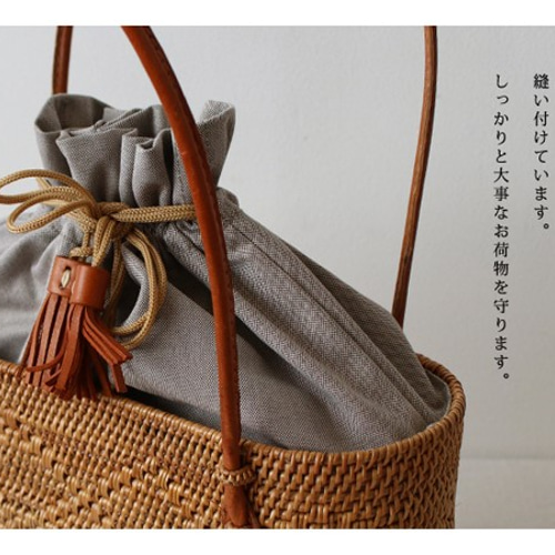 anvai「手編む鞄」オリジナル伝統工芸アタかごバッグ巾着袋