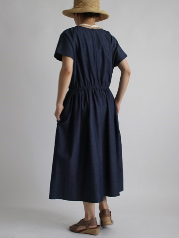 ＄ 夏SALE 甘織デニムDENIMコットン100% サマードレス ワンピース 背中ファスナーC49A 7枚目の画像