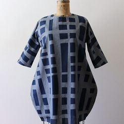 ＄オリジナル手捺染（てなっせん） 「石畳 文様」 夏に涼しい上質なリネンコットン贅沢 一枚布 ワンピース浴衣T29C 5枚目の画像