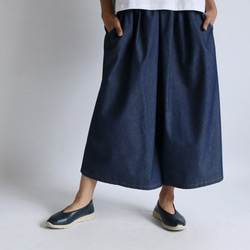 ●夏SALE  甘織柔らかデニムDENIM 贅沢ゆったり幅広ワイド パンツ　ウエストゴム入 T46C 2枚目の画像