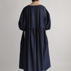 ＄夏sale anvai オリジナル 甘織り 柔らかDENIMデニム パフ袖 ワンピースC90 4枚目の画像